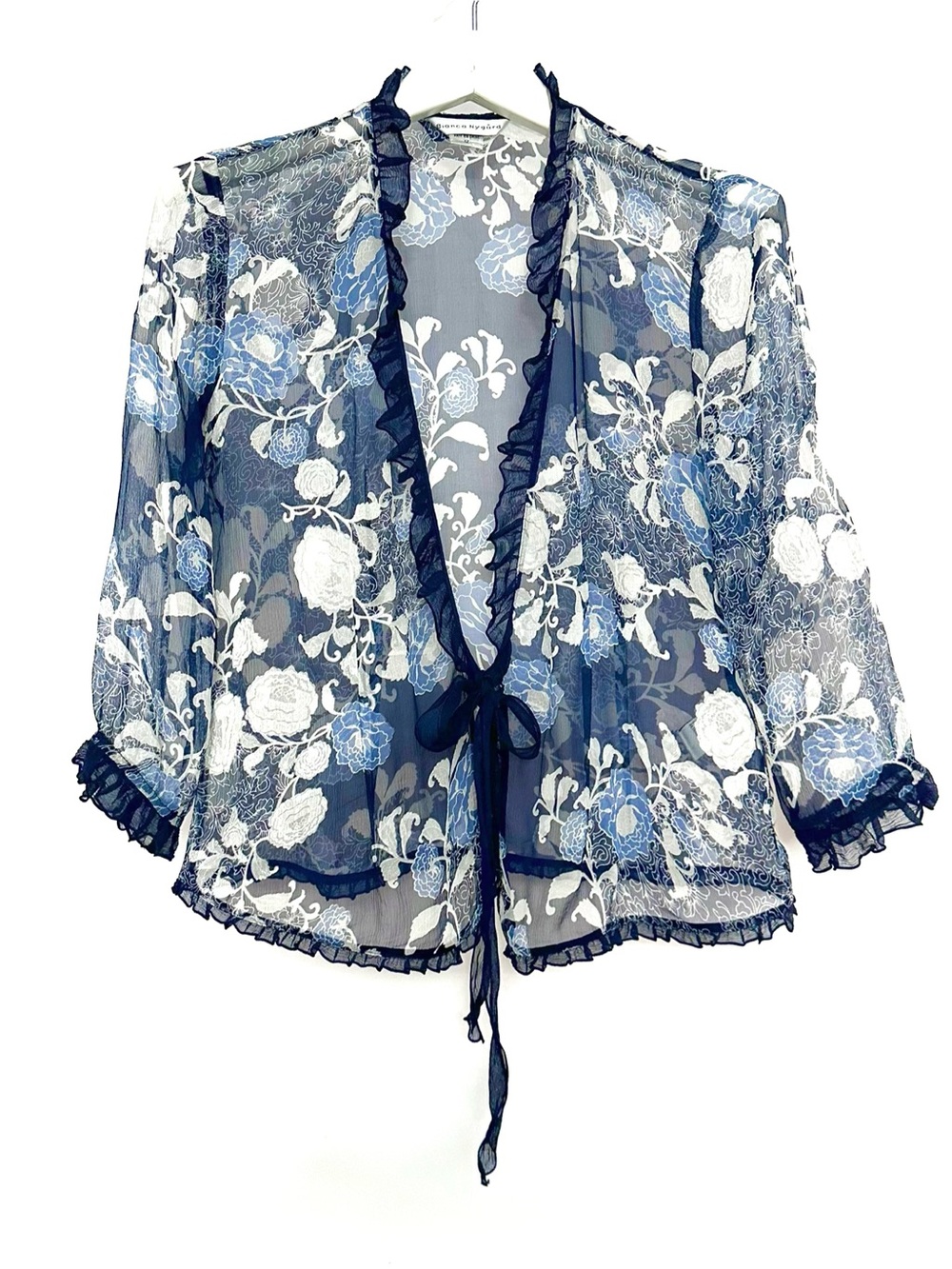 🎈B.Nygard SILK Sheer Ruffle Tie-Front Blouse